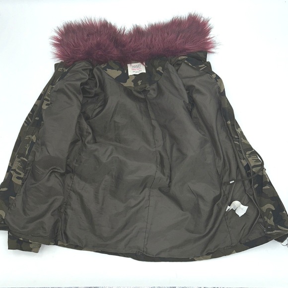 Ashley Blue Womens Camo Military Anorak Jacket Burgundy Faux Fur Collar Medium - Picture 5 of 10
